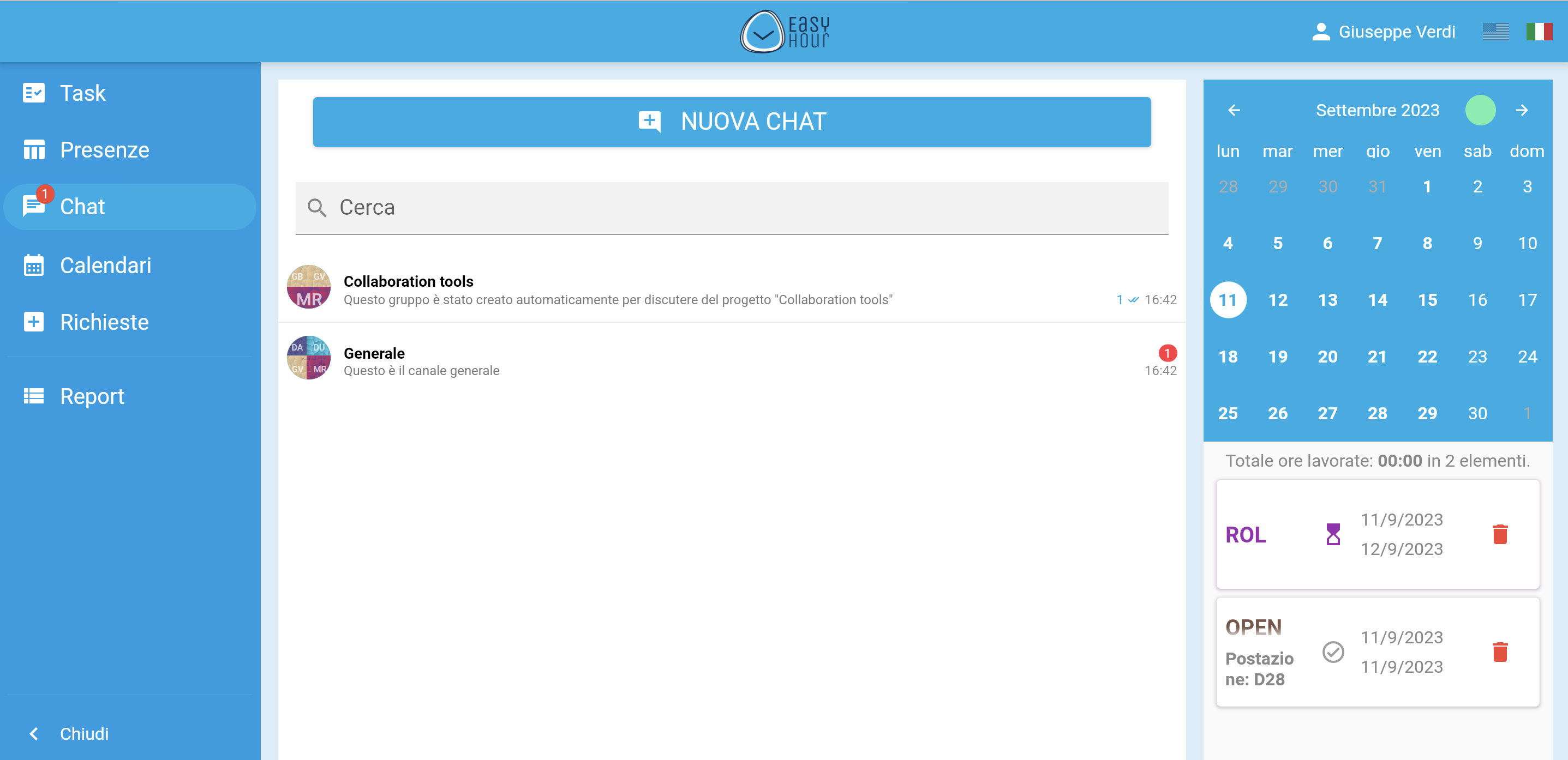 Chat, audio e video su EasyHour